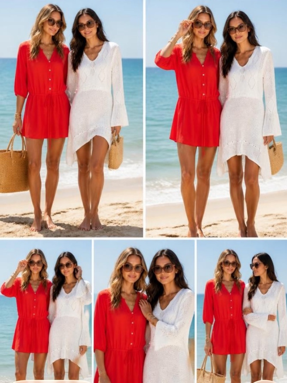 🌸 BUNDLE: Vix Paula Hermanny Red & White Crochet Bell Sleeve Swimsuit Coverups
